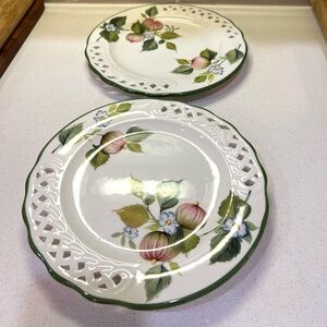 Brunelli Flowers And Fruit Lattice 8” Salad Bread Plates Set Of 2 Reticulated